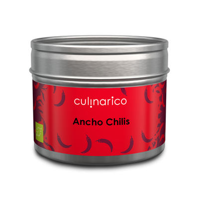 Ancho Chilis gemahlen, bio | 1.000 bis 2.000 Scoville | Aroma: fruchtig-süß-scharf, Schokolade, Rosinen, Backpflaumen, Lakritze, Kaffee